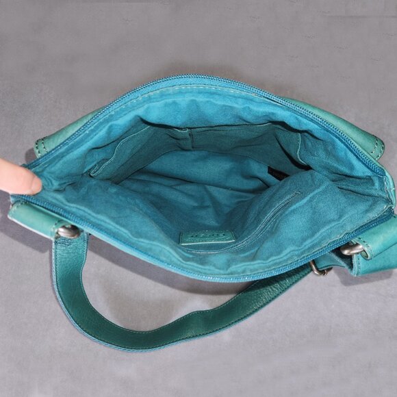 Vintage FOSSIL Morgan Traveler’s Bag Tidal Blue LARGE Crossbody Purse Handbag - Picture 6 of 9